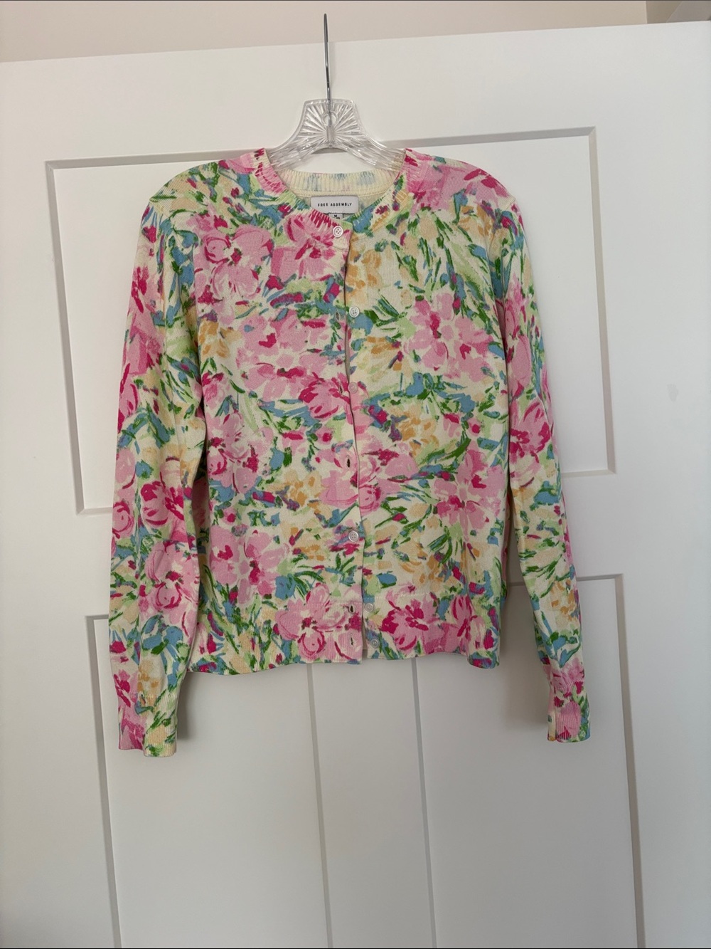 Floral Button-Front Cardigan in Pink and Green